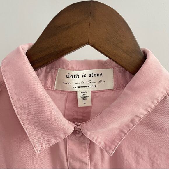 Anthropologie | Women’s Cloth & Stone Ruffled Shoulder Button Front Shirt Top L - Picture 7 of 9